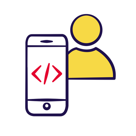 Pictogram of Person, phone and code.